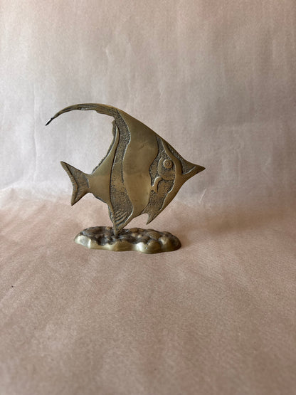 Brass Angelfish Sculpture on Coral Base