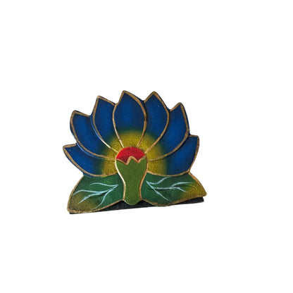 Cloisonné Lotus Napkin Holder, Blue and Green Enamel