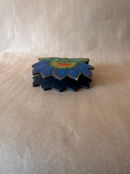 Cloisonné Lotus Napkin Holder, Blue and Green Enamel
