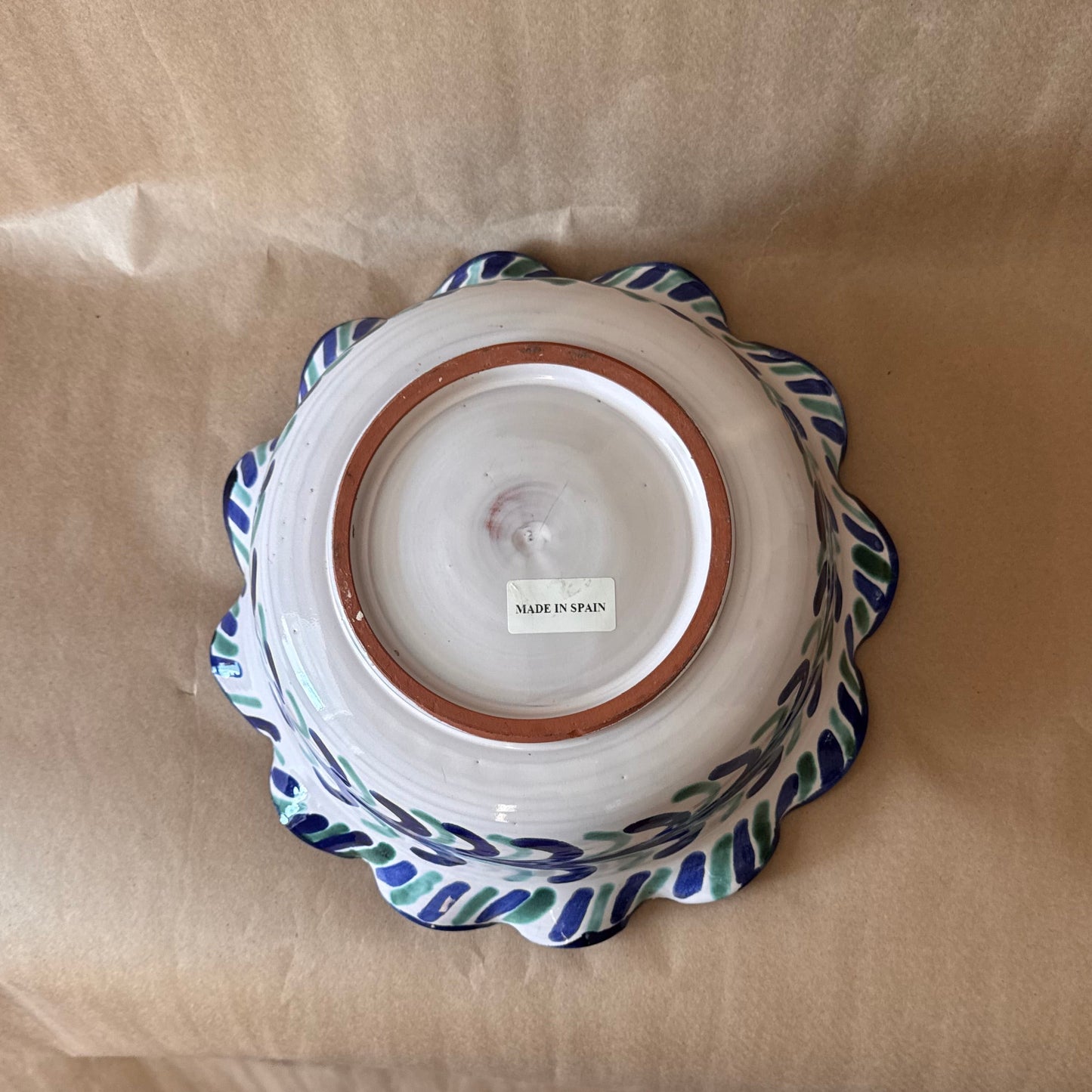 Hand-Painted Spanish Ruffled Bowl, Blue and Green
