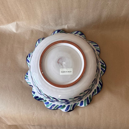 Hand-Painted Spanish Ruffled Bowl, Blue and Green