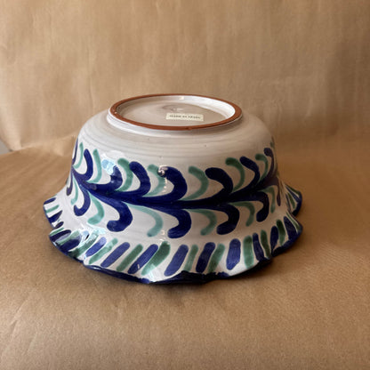 Hand-Painted Spanish Ruffled Bowl, Blue and Green