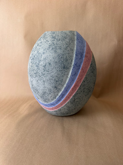 Speckled Studio Vase with Pink and Blue Bands, Signed
