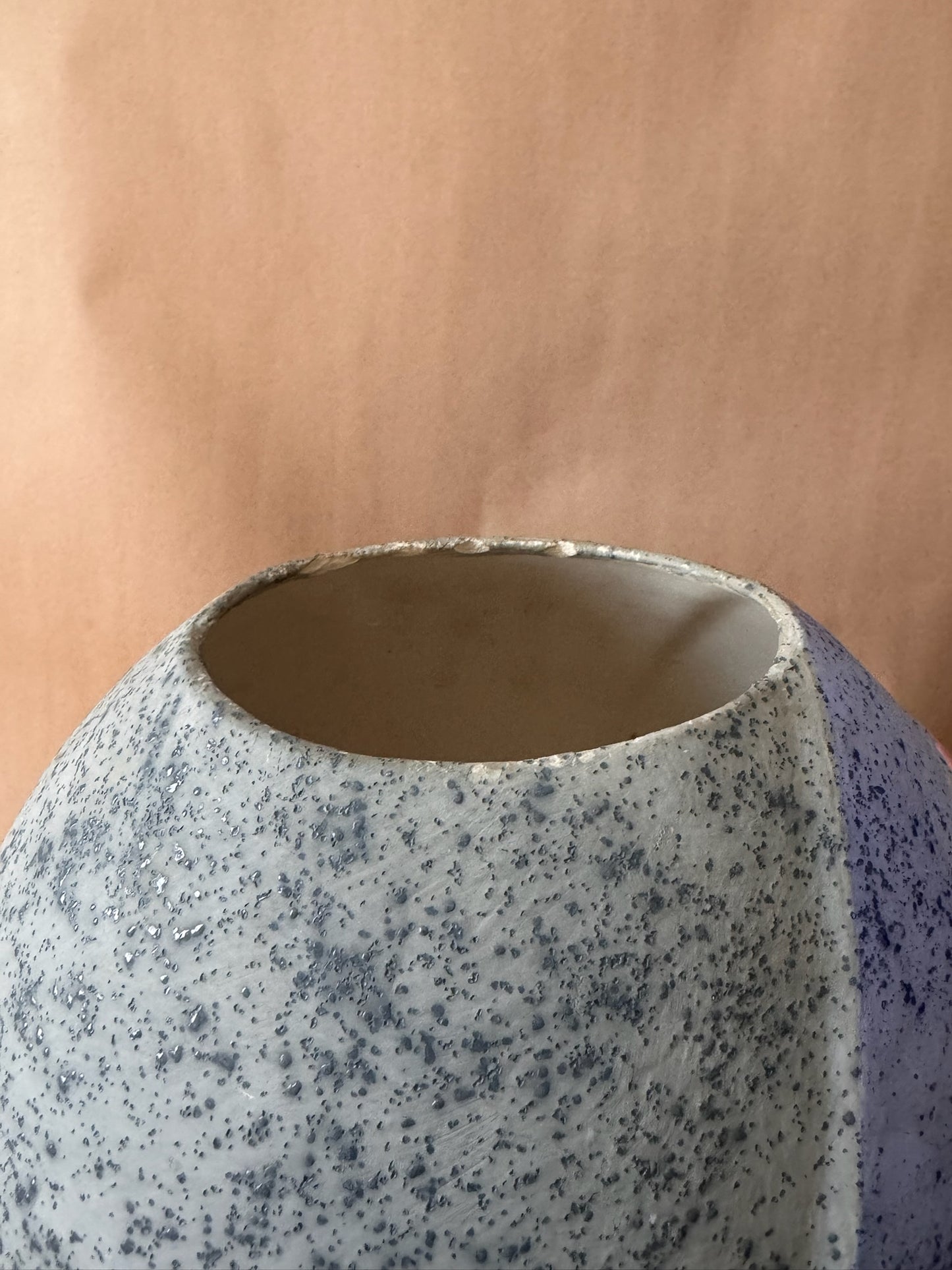 Speckled Studio Vase with Pink and Blue Bands, Signed