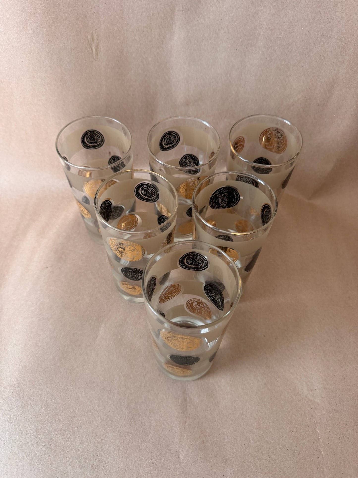 Ancient Coin Frosted Highball Glasses, Set of 2