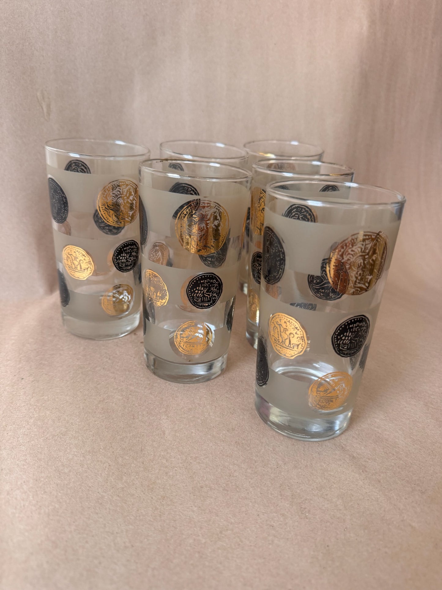 Ancient Coin Frosted Highball Glasses, Set of 2