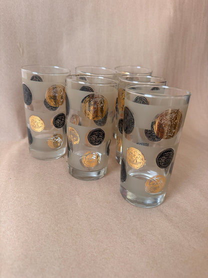 Ancient Coin Frosted Highball Glasses, Set of 2
