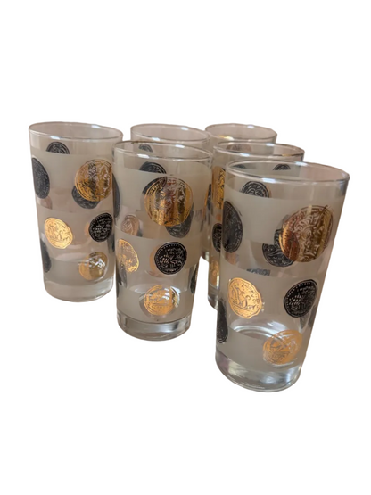 Ancient Coin Frosted Highball Glasses, Set of 2