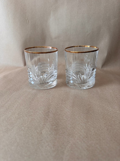 Fan-Cut Gold Rim Rocks Glasses, Pair
