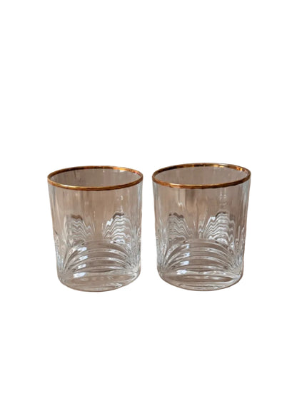 Fan-Cut Gold Rim Rocks Glasses, Pair