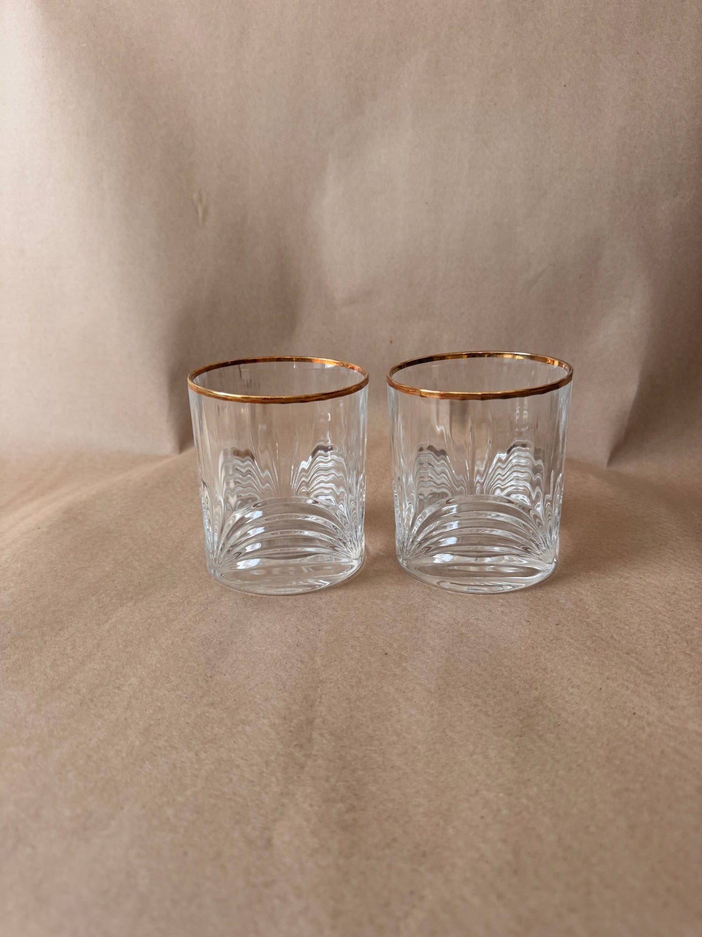 Fan-Cut Gold Rim Rocks Glasses, Pair