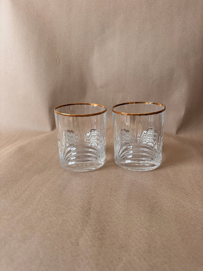 Fan-Cut Gold Rim Rocks Glasses, Pair