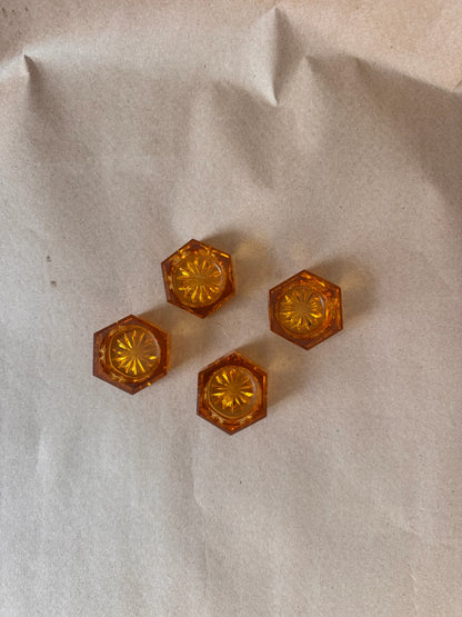 Amber Cut Glass Salt Cellars, Set of Four