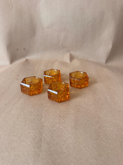 Amber Cut Glass Salt Cellars, Set of Four