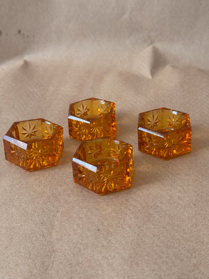 Amber Cut Glass Salt Cellars, Set of Four