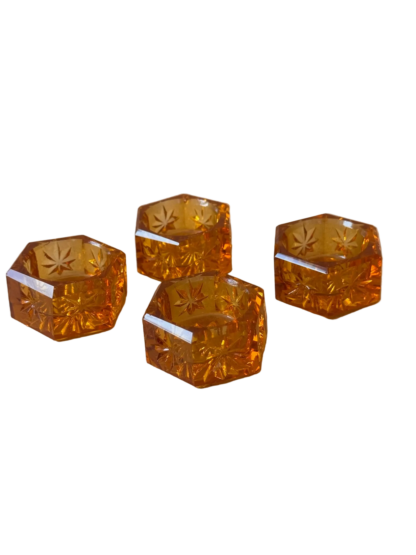 Amber Cut Glass Salt Cellars, Set of Four