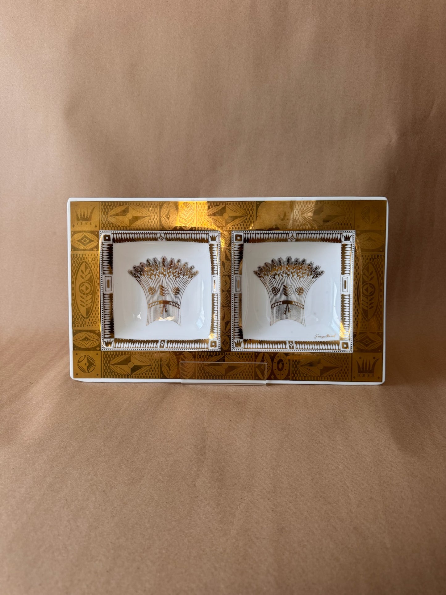 Georges Briard Divided Porcelain Tray, Gold Wheat