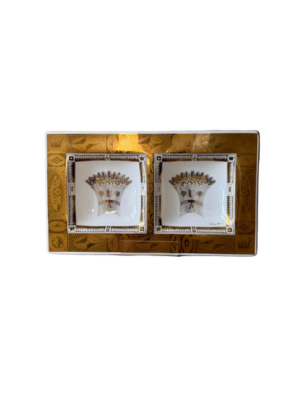 Georges Briard Divided Porcelain Tray, Gold Wheat