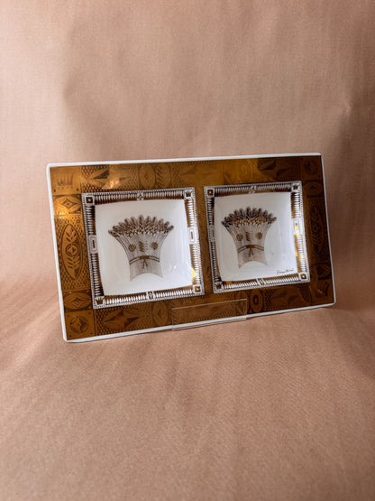 Georges Briard Divided Porcelain Tray, Gold Wheat