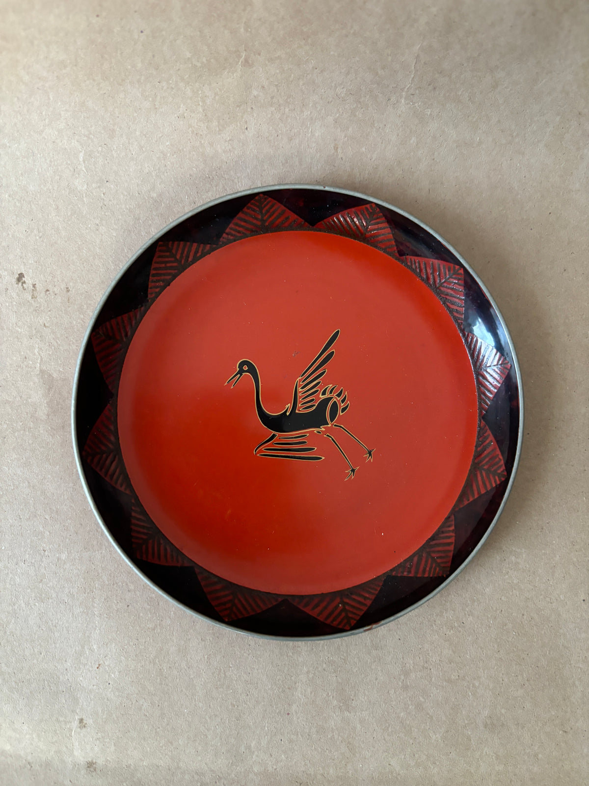 Red and Black Lacquer Crane Plate