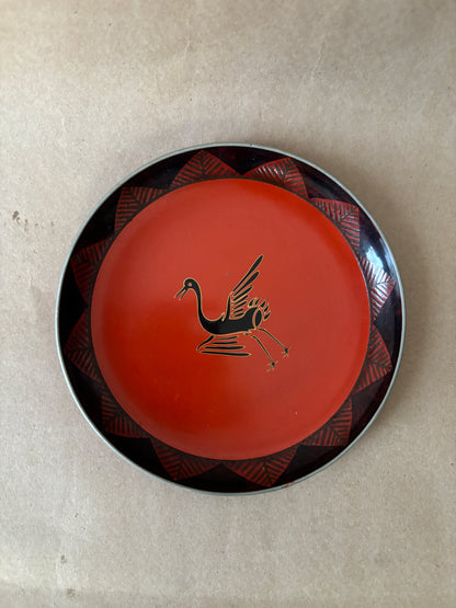 Red and Black Lacquer Crane Plate