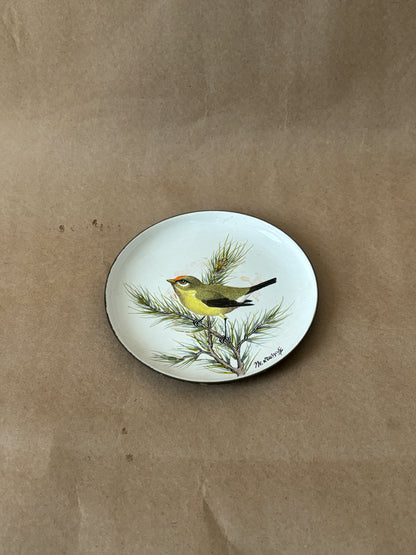 Enamel on Copper Bird Dish, Signed
