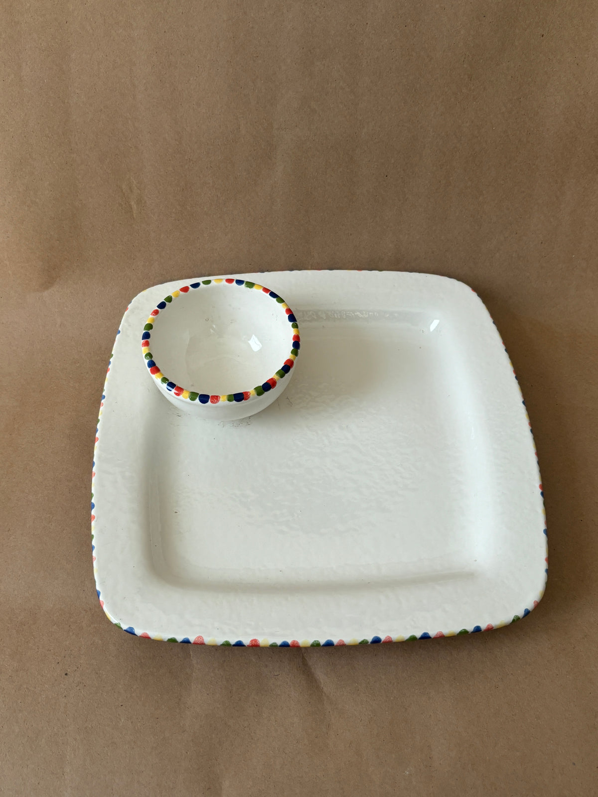 J. Adams Signed Chip and Dip Tray, Dotted Rim