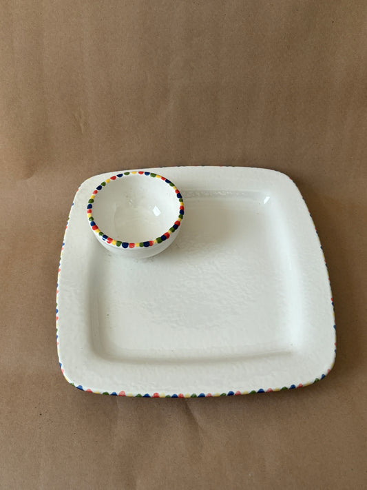 J. Adams Signed Chip and Dip Tray, Dotted Rim