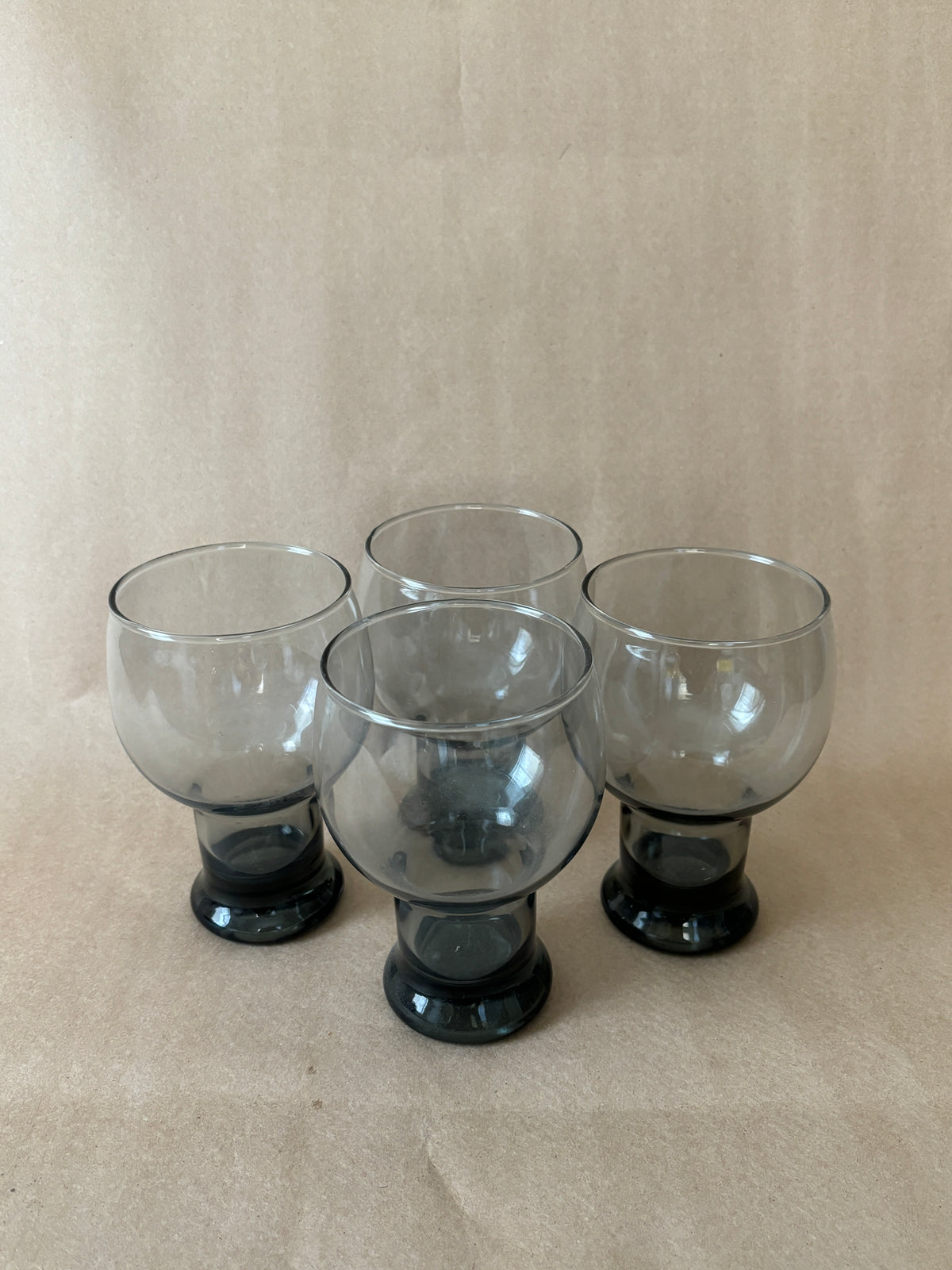 Smoke Glass Footed Goblets, Set of Four