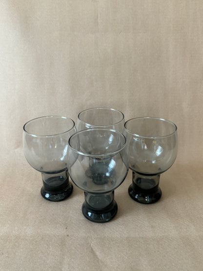 Smoke Glass Footed Goblets, Set of Four