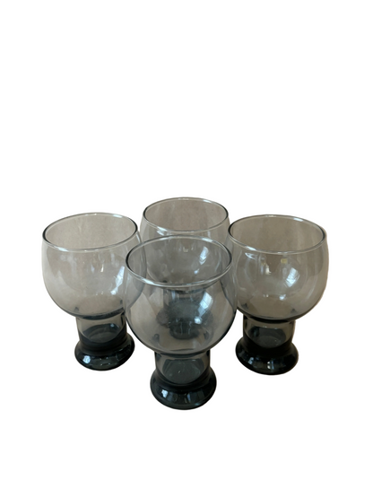 Smoke Glass Footed Goblets, Set of Four