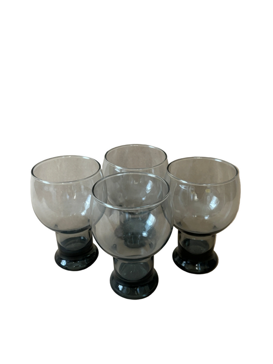 Smoke Glass Footed Goblets, Set of Four