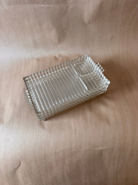 Beaded-edge divided pressed glass relish tray