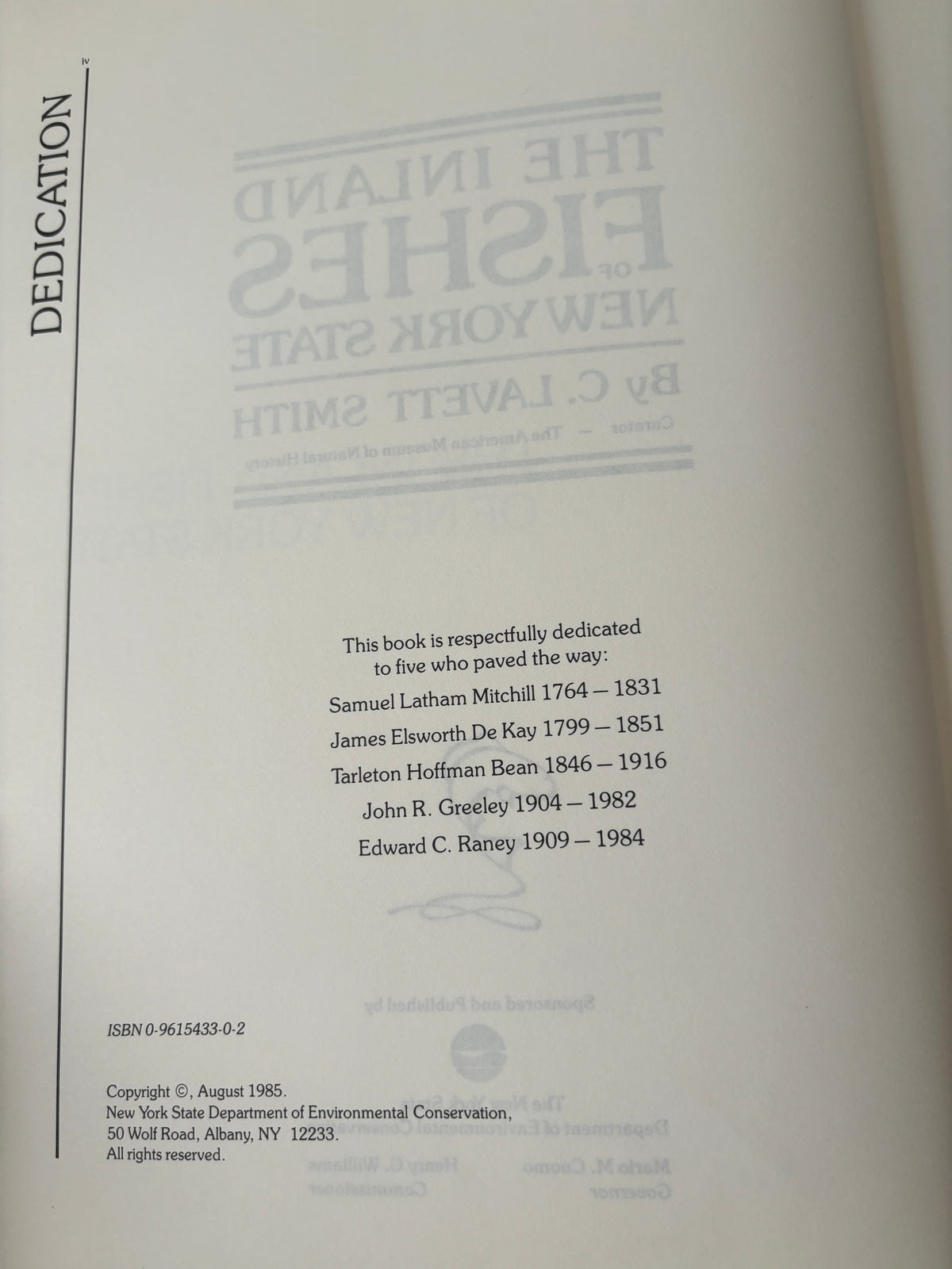 Dedication and copyright page, 1985