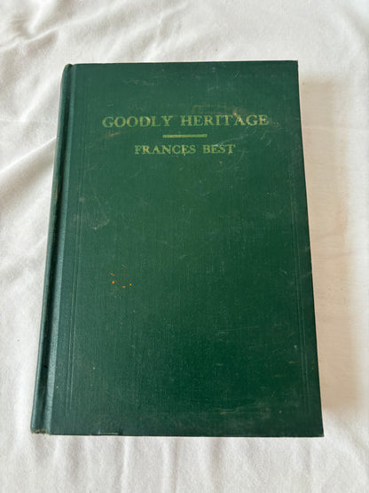Goodly Heritage front board, green cloth with gilt title