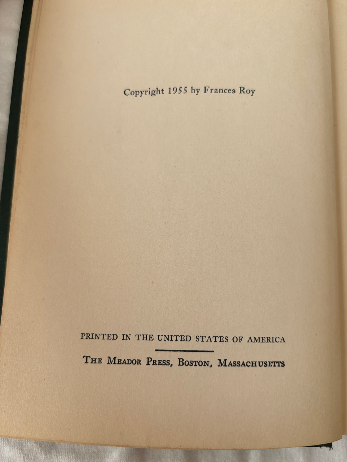 Copyright page, Meador Press 1955