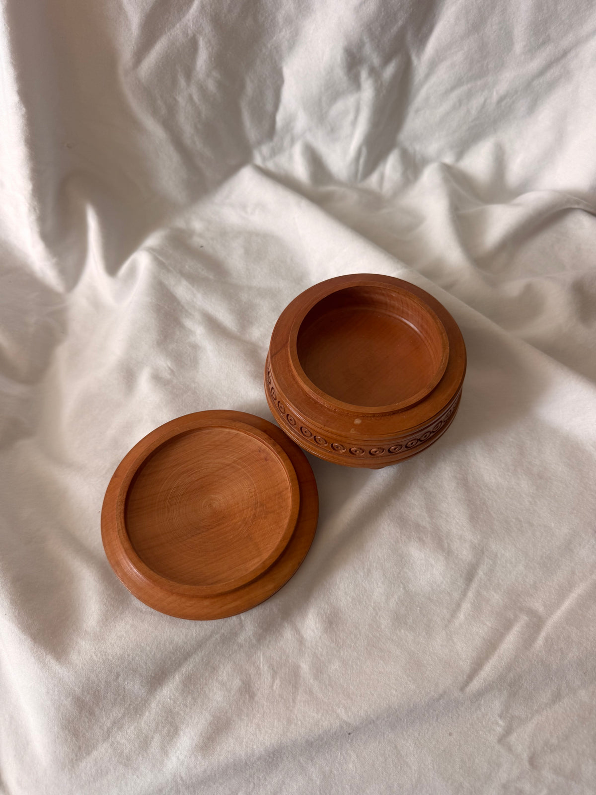 Carved Wooden Box with Rosette Lid