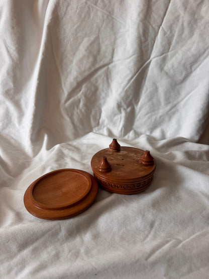Carved Wooden Box with Rosette Lid