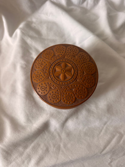 Carved Wooden Box with Rosette Lid