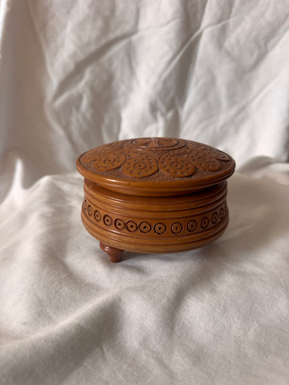 Carved Wooden Box with Rosette Lid