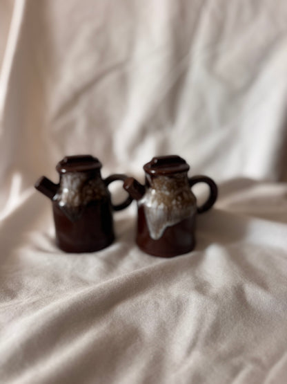 Japanese Brown Drip Glaze Milk Can Salt and Pepper Shakers