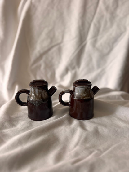 Japanese Brown Drip Glaze Milk Can Salt and Pepper Shakers