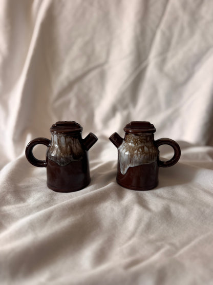 Japanese Brown Drip Glaze Milk Can Salt and Pepper Shakers
