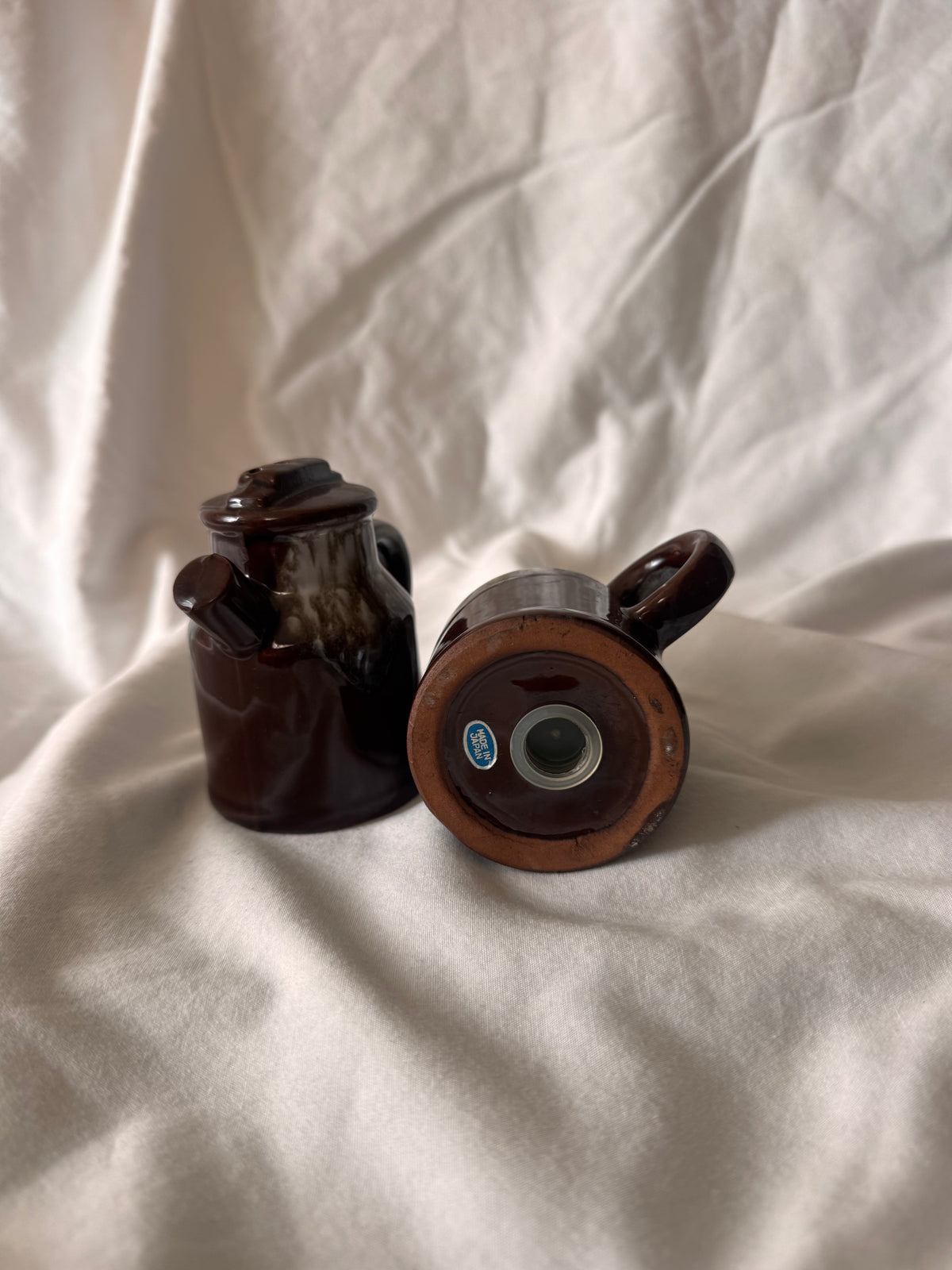 Japanese Brown Drip Glaze Milk Can Salt and Pepper Shakers