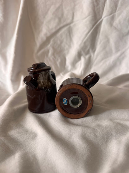 Japanese Brown Drip Glaze Milk Can Salt and Pepper Shakers