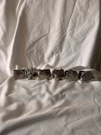 Tropical Silver-Tone Napkin Rings, Set of Six