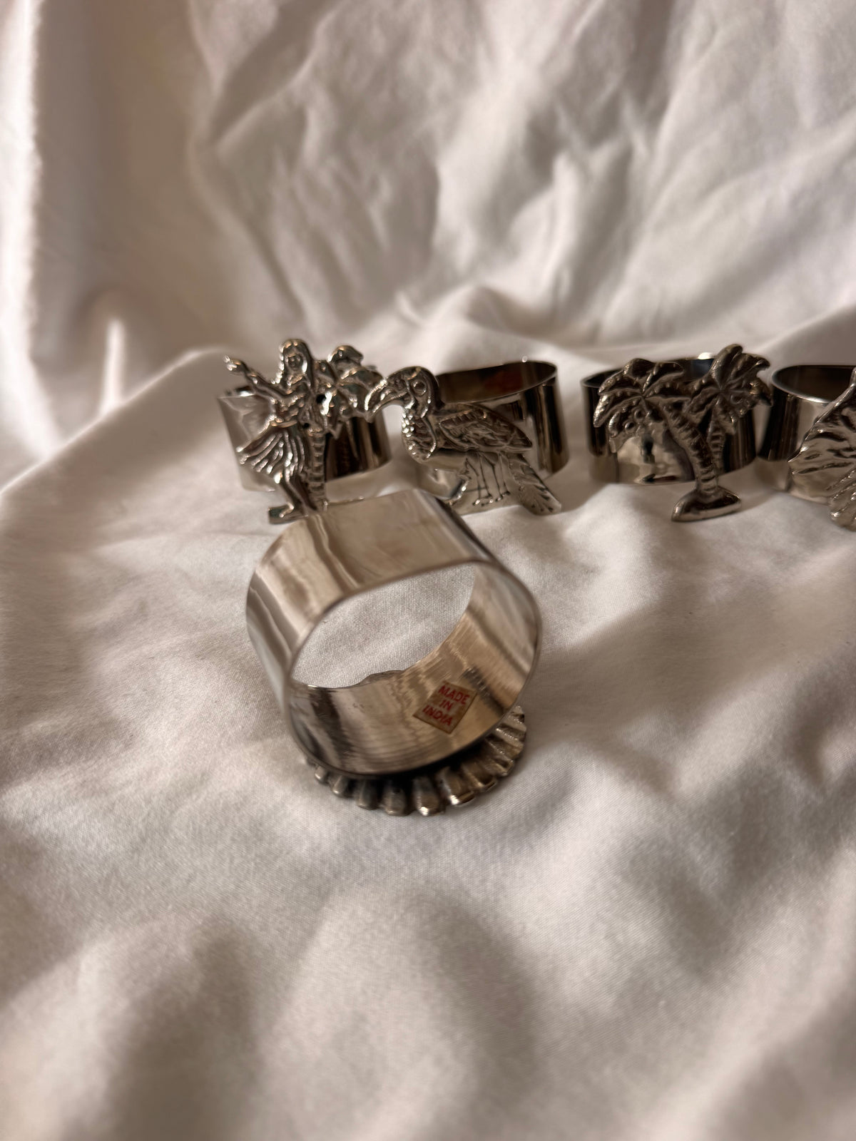 Tropical Silver-Tone Napkin Rings, Set of Six