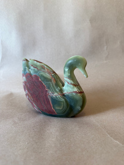 Carved Onyx Marble Swan Bowl