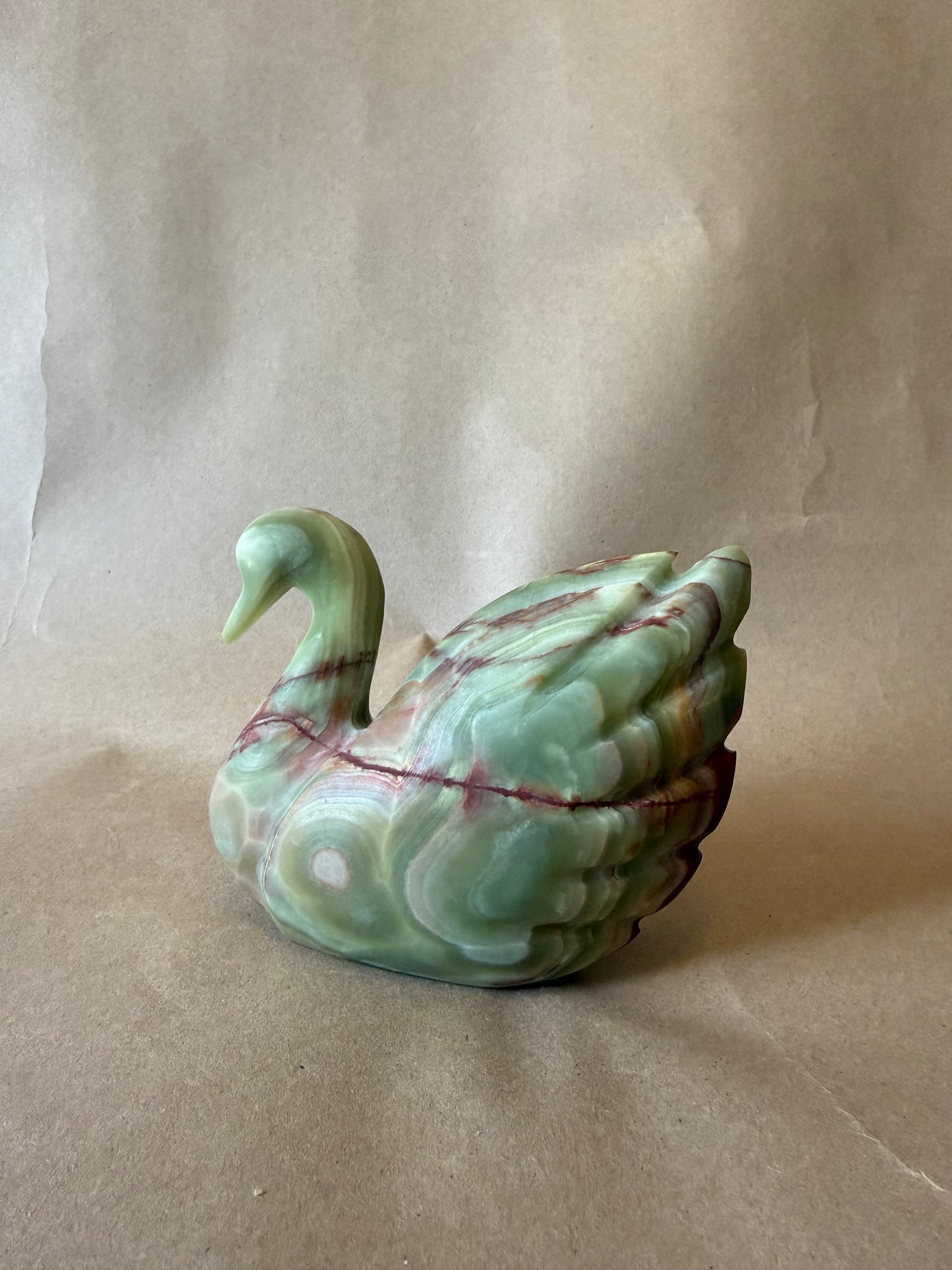 Carved Onyx Marble Swan Bowl