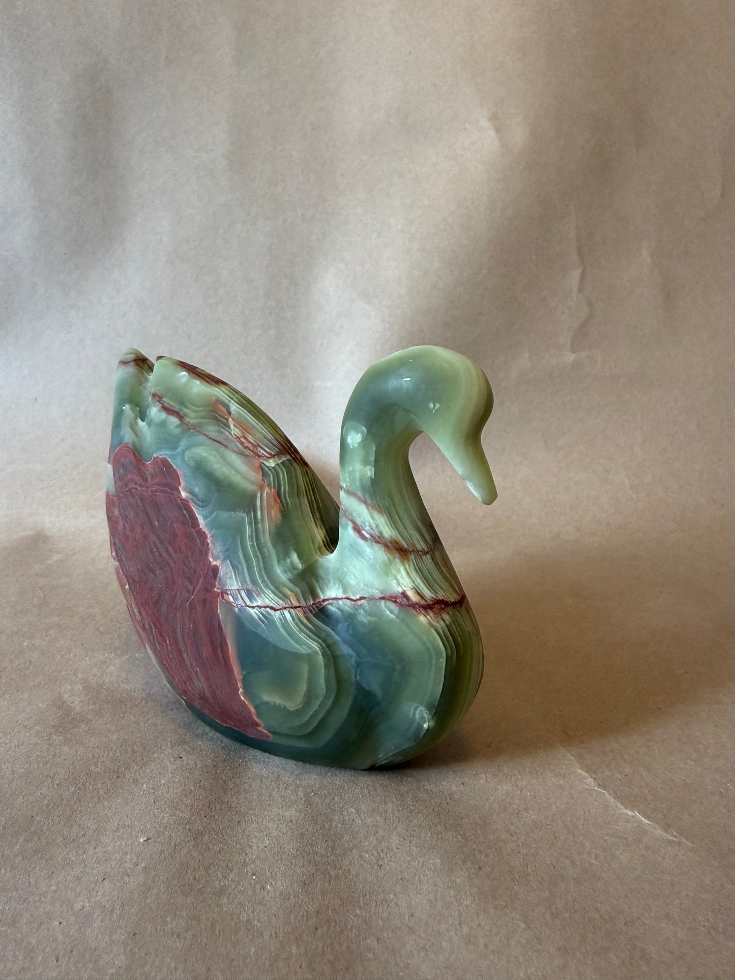 Carved Onyx Marble Swan Bowl
